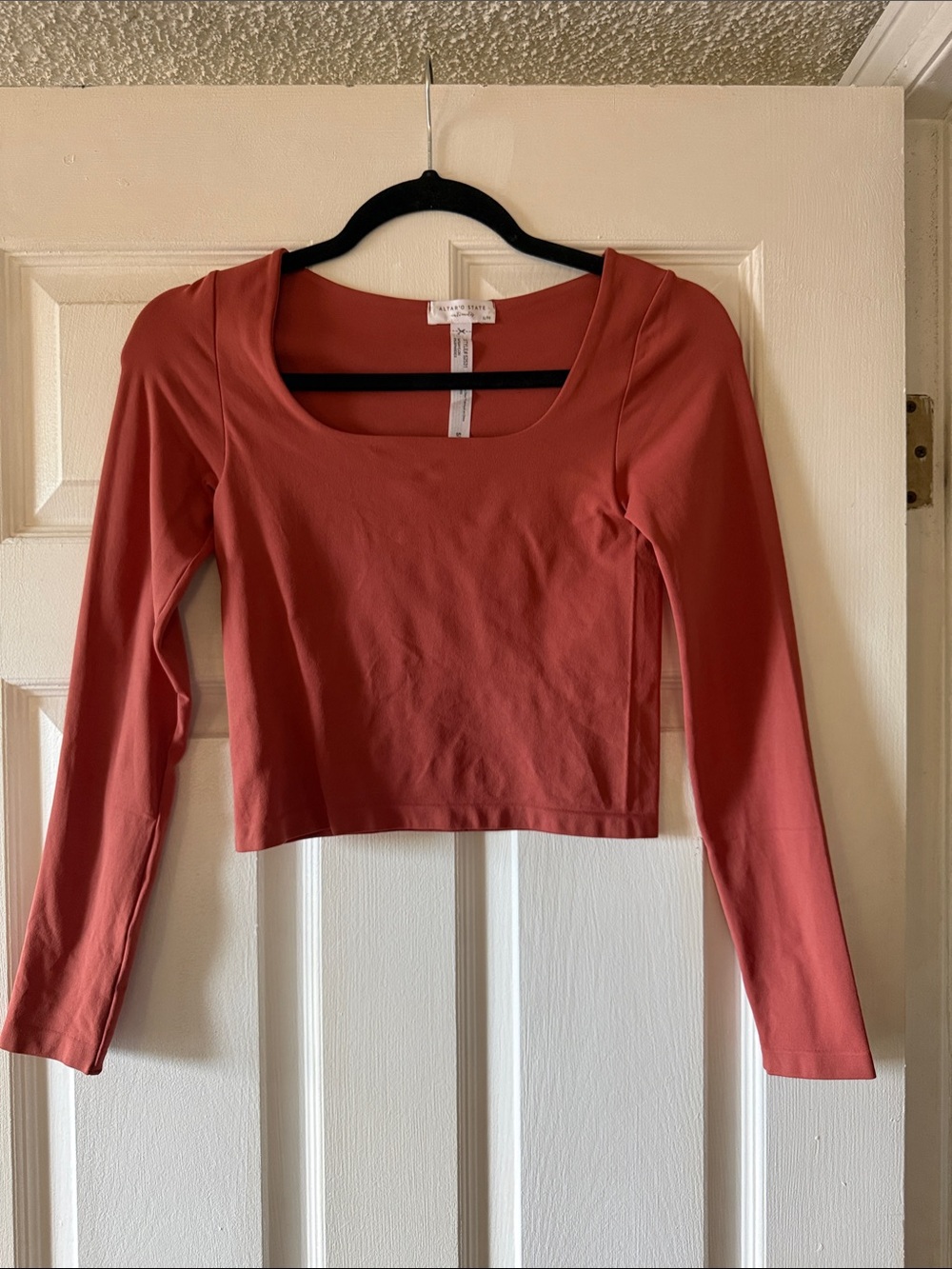 Altar'd State Rust Scoop Neck Long Sleeve Crop Top
